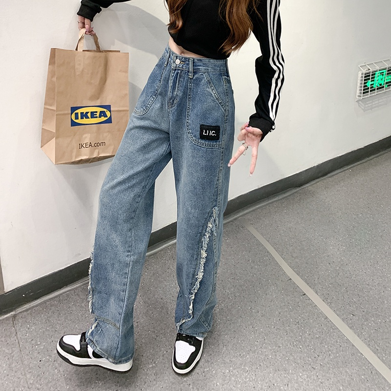 Quần jeans dài ZHELIHANGFEI ống rộng thời trang dành cho nữ