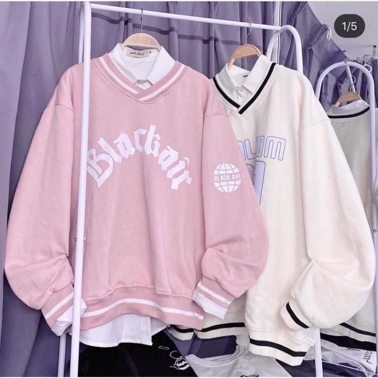 Áo Nỉ Sweater Cổ Tim Black Chất Nỉ Ngoại Form Rộng Unisex Nam Nữ Ulzzang