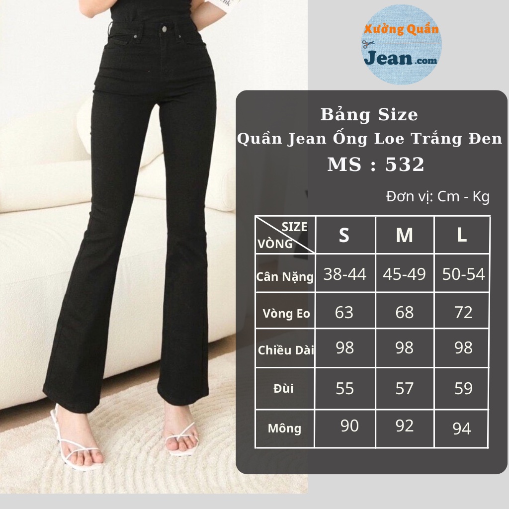 Quần Jean Ống Loe Lưng Cao Trắng Đen Co Giãn - 532