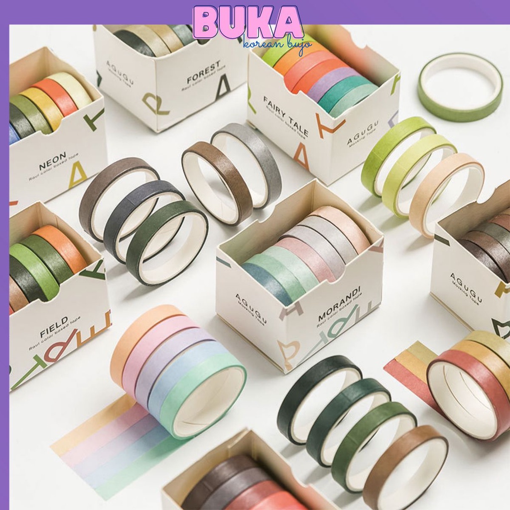 Hộp 7 cuộn washi tape băng dính họa tiết trơn màu AGUGU DecorMe 7mm.2m