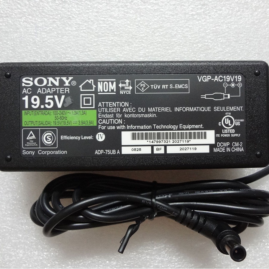 (ADAPTER) SẠC LAPTOP SONY 19.5V 3.9A (75W) kích thước đầu ghim sạc 6.5 x 4.4 mm có kim sạc