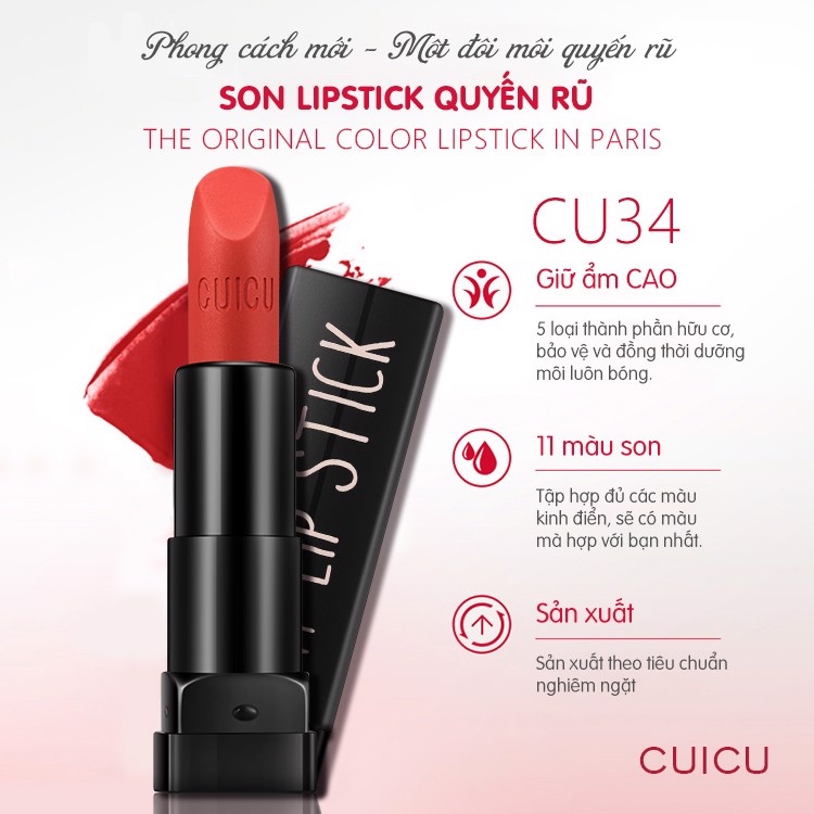 Son CUICU Lipstick quyến rũ (CU34) ( date ngắn - 11 màu)