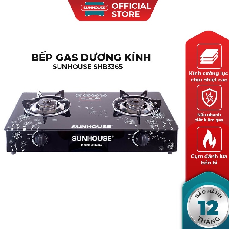 Bếp gas đôi Sunhouse 3365 Mới Chính hãng  TIẾT KIỆM 30% GAS  Lượng gas tiêu thụ:0.44 kg/h/2 lò