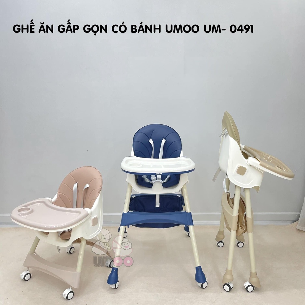 [CHÍNH HÃNG POMO] Ghế ăn dặm gấp gọn có bánh xe UMOO bản mới 2021