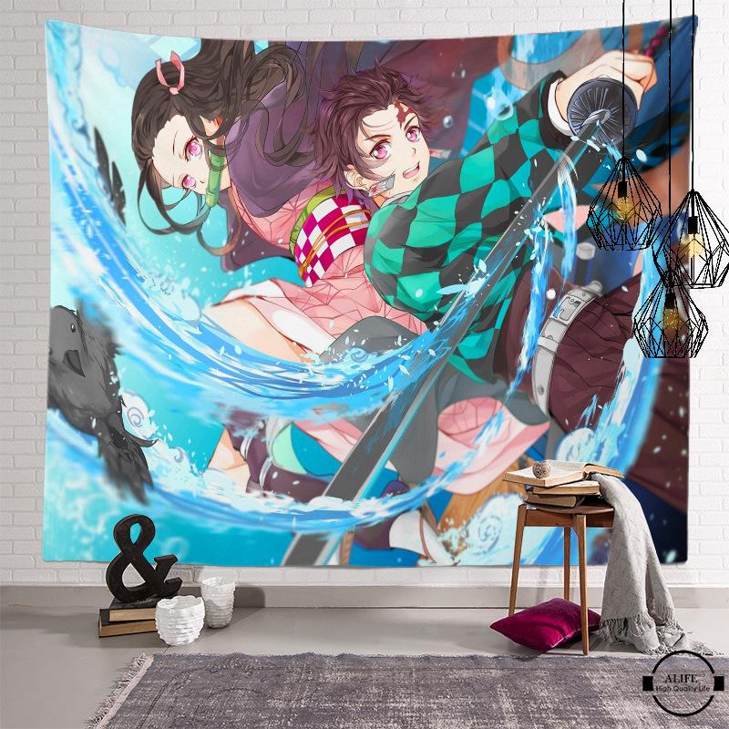 Thảm Treo Tường Trang Trí In Hình Anime Demon Slayer Blade Kích Thước 200x150cm