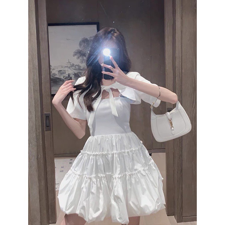 Set đầm babydoll nữ, váy dáng xòe chất voan mềm mịn hàng hai món