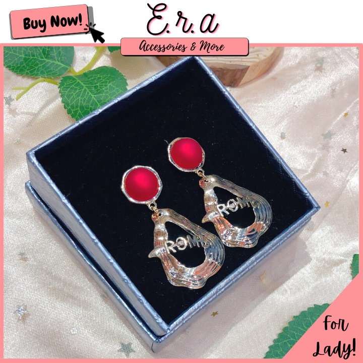 Bông Tai Nữ Cao Cấp ERASHOP 078120 - Thanh Uốn Đá Đỏ Sang Chảnh, Vintage, Phù Hợp Đi Tiệc, Đi Chơi, Siêu Rẻ Đẹp