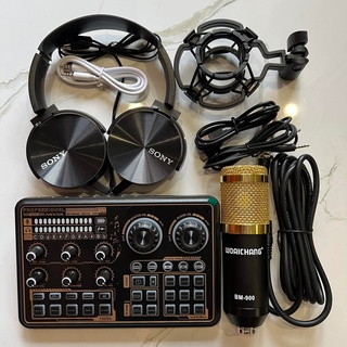 "Bộ Mic Hát Livestream Sound Card K600 & Mic BM900 tai nghe 450 . Âm Thanh Cực Hay , Dễ Dàng Lắp Đặt