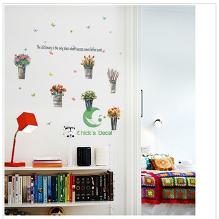 Decal dán tường hình chậu hoa trang trí