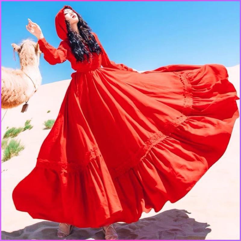 Đầm Vintage, Váy Maxi Đi Biển V123, Chất Voan Mềm Mát, Màu Đỏ, Siêu Phẩm Của Tín Đồ Sống Ảo, Mẫu Mới Hè 2021