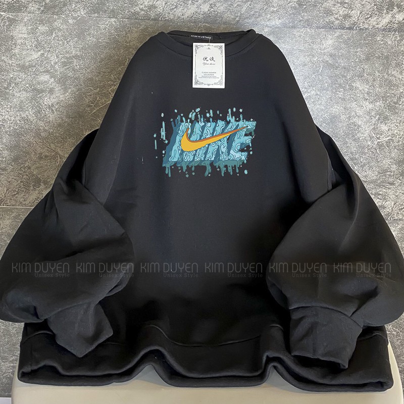Áo Sweater In Ủi Logo Áo Sweater Tay Bồng Chất Nỉ Ngoại Dày Dặn Form Rộng Freesize Unisex Ảnh Thật