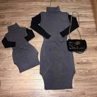 Set váy maxi cổ lọ cho bé