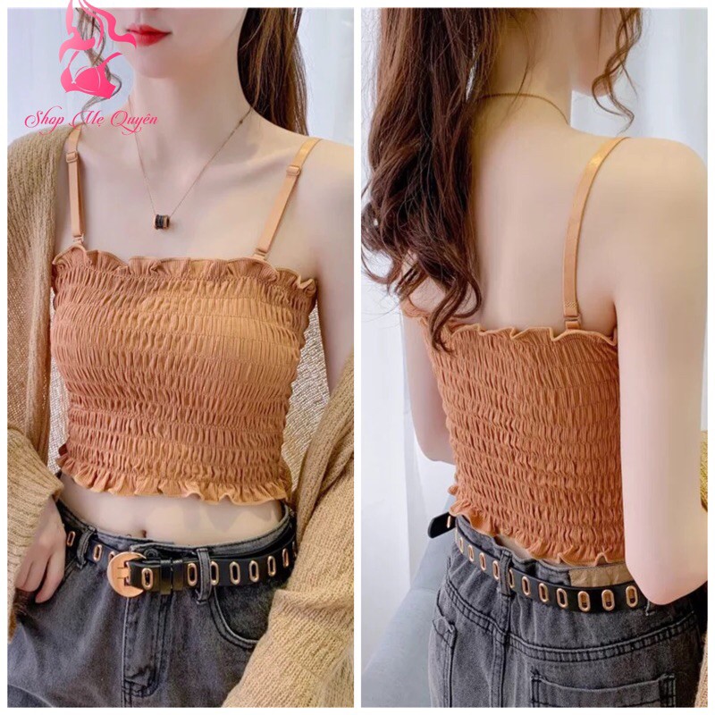 Áo bra 2 dây- bra ống croptop nhún bèo kèm mút lót cực xinh