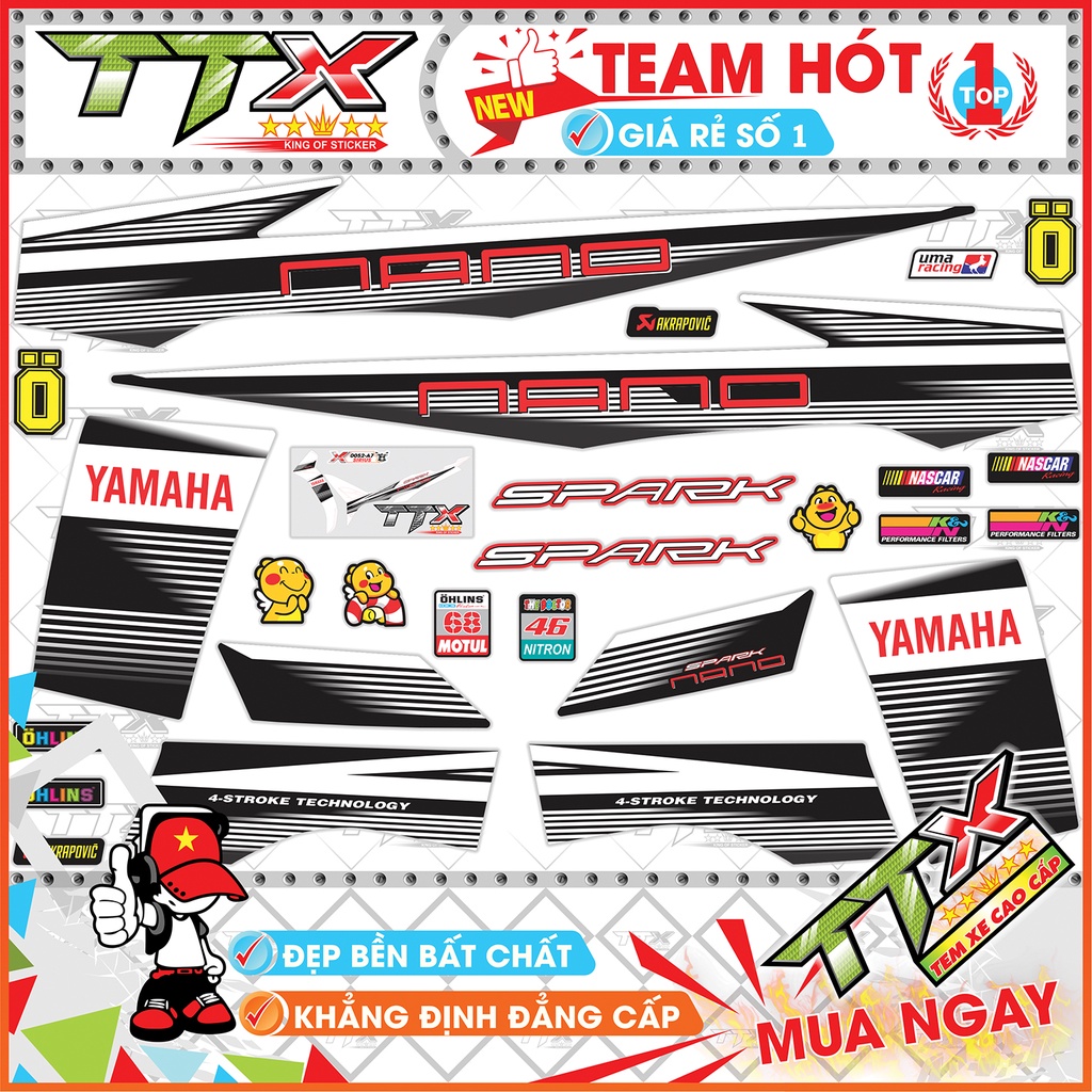 Tem xe sirius nano đen , Tem dán xe sirius spack nano trắng xe đen siêu đẹp , Shop Team sirius đen trắng