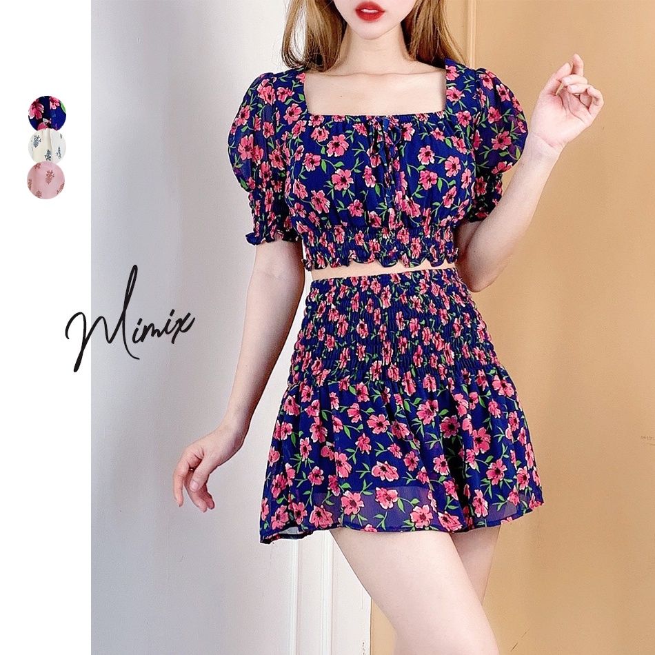 Set bộ nữ áo croptop kèm chân váy bo chun MIMIX CA6170