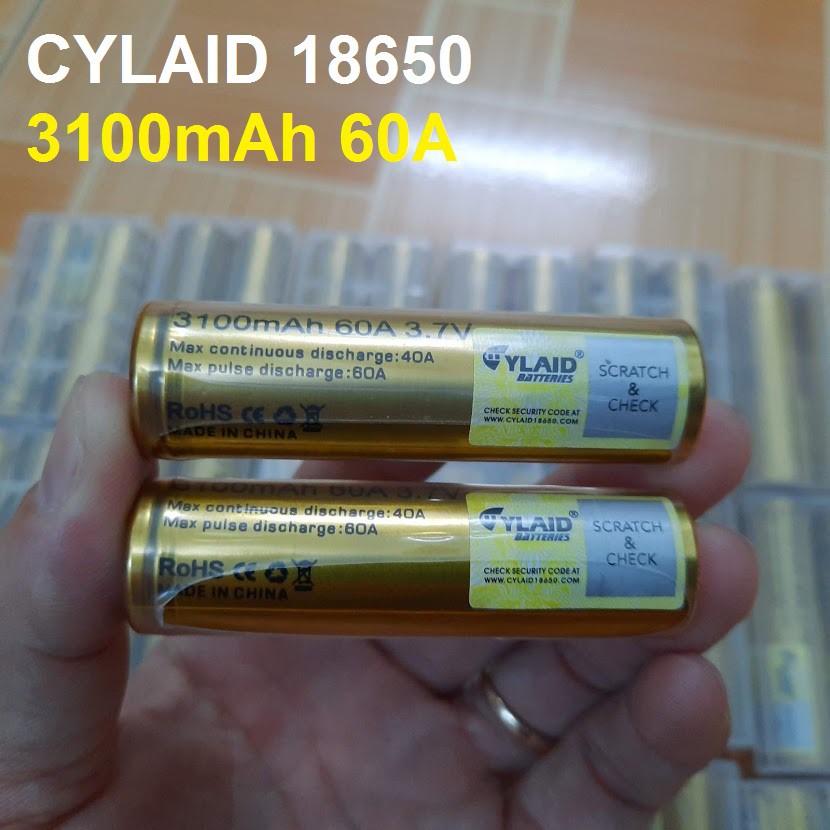 Pin sạc 18650 CYLAID 3100mAh 60A có nhãn Q code để kiểm tra