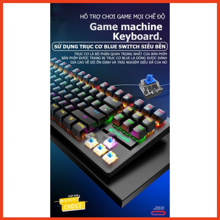 Bàn Phím Cơ Blue Switch Gaming LED RGB 10 Chế Độ, Bàn Phím Máy Tính K2 Có Dây Laptop