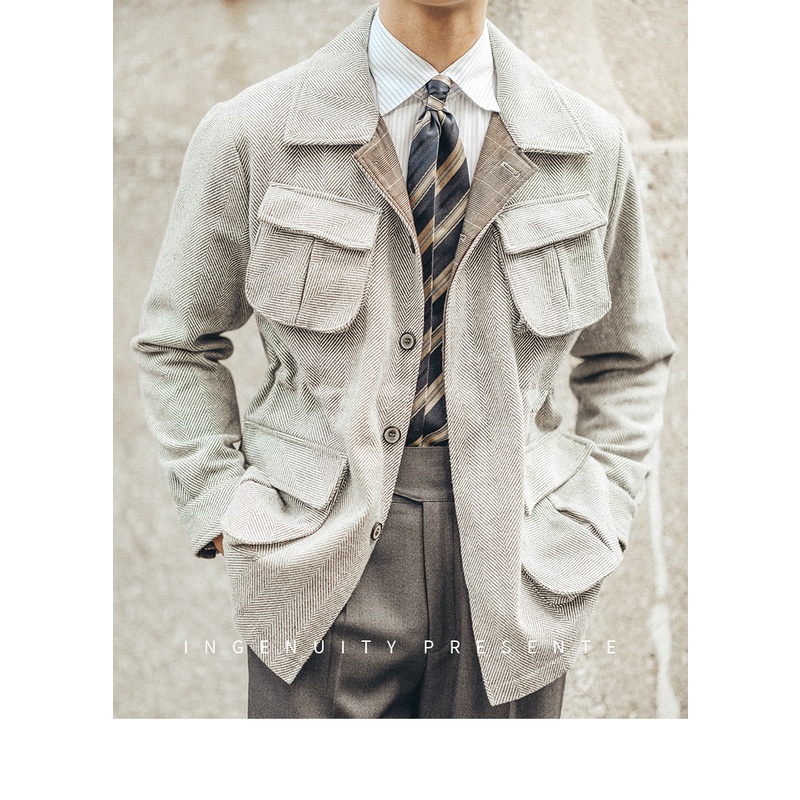 Áo Khoác Nam Retro 4 Túi, Áo Khoác Quý Ông Lịch Lãm