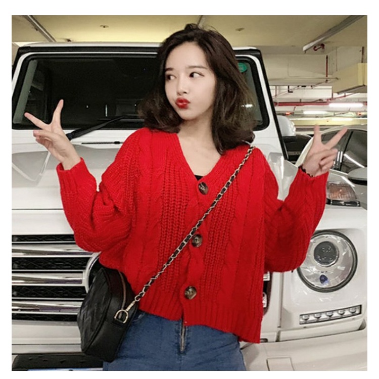 Áo khoác cardigan ZHELIHANGFEI dệt kim tay dài cổ chữ V dáng rộng lưng cao dễ phối đồ