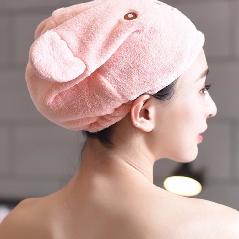 Khăn Trùm Đầu Thấm Hút Nước Tốt Làm Khô Tóc Hình Gấu Dễ Thương