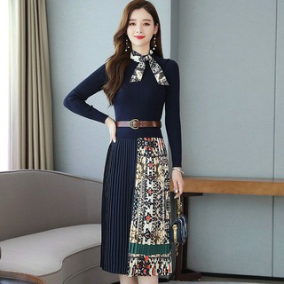 HÀNG NHẬP - ĐẦM LEN XÒE PHỐI LỤA DẬP LY KÈM NỊT