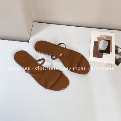 Shu Store | Dép đế bệt mũi tròn 2 quai ngang da bóng thời trang cho nữ