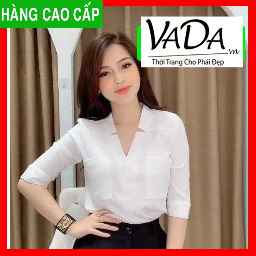 Áo sơ mi cổ V túi 2 bên hàng đẹp, đi làm văn phòng, cafe, đi chơi siêu xinh, vải cao cấp giá rẻ tại xưởng VADA (SM111)