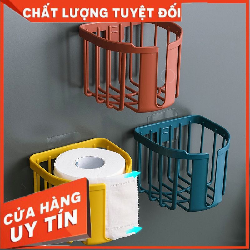 Giỏ Đựng Giấy Vệ Sinh Gắn Tường Chống Nước Không Cần Khoan Có Khay Điện Thoại Tự Dính - Đồ gia dụng thông minh
