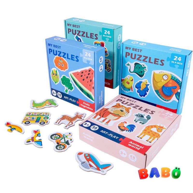 Đồ chơi giáo dục Montessori BABO bằng gỗ Cho bé, bộ Xếp hình Ghép hình, chủ đề Động vật Trái cây, Giáo dục sớm trẻ em
