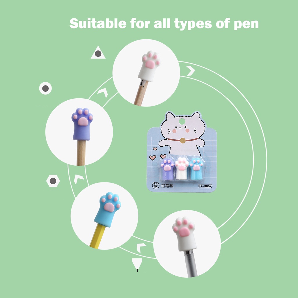 Set 3 Nắp Đậy Bút Chì Mở Rộng Hình Chân Mèo Dễ Thương
