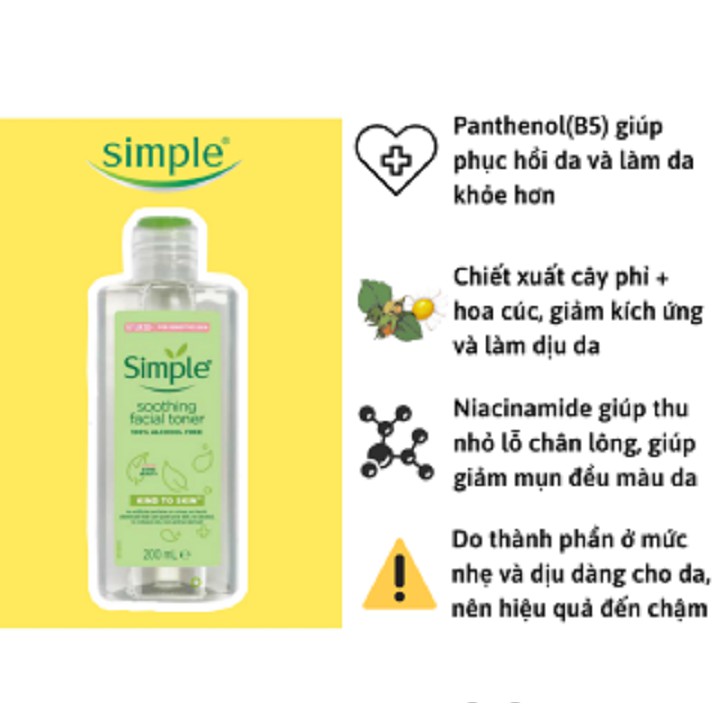 Nước Hoa Hồng Simple Kind To Skin Soothing Facial Toner 200ml