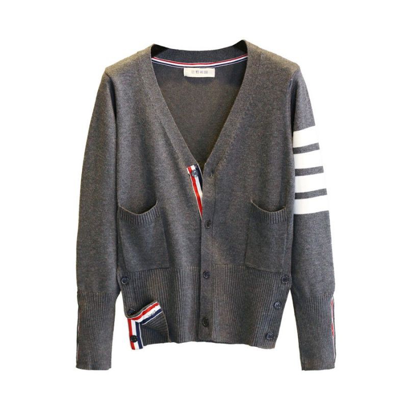 Áo khoác cardigan sọc ngang tay áo chất liệu dệt len