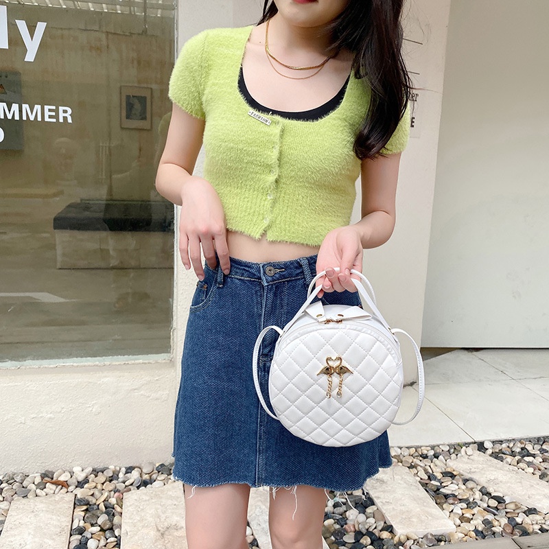 Túi Xách Đeo Chéo Hình Tròn Nhỏ Thêu Họa Tiết Thiên Nga Đính Ngọc Trai Thời Trang Cho Nữ