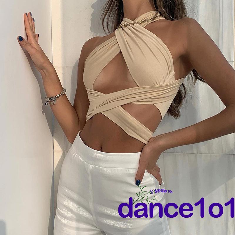 Áo Croptop Hở Lưng Màu Trơn Cho Nữ