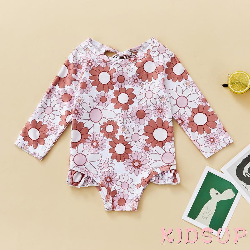 Kidsup Đồ Bơi Một Mảnh Phối Bèo Nhún In Họa Tiết Hoa Hướng Dương / Cầu Vồng Xinh Xắn Cho Bé Gái 1 Tuổi