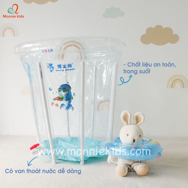 Bể bơi thành cao cho bé Doctor Dolphin 80x80cm, bể tắm đứng tập bơi kèm phao cổ - Monnie Kids
