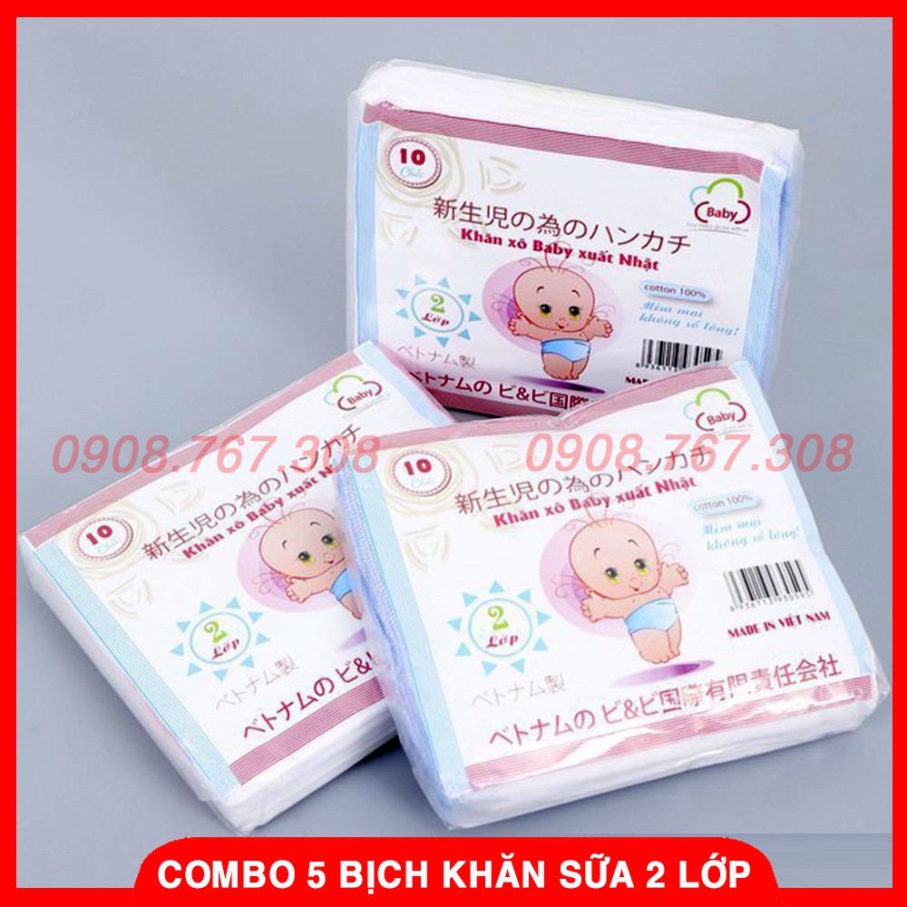 Combo 5 Bịch Khăn Sữa 2 Lớp Siêu Thấm - Khăn Sữa Xô (50 Chiếc) - BTT00551