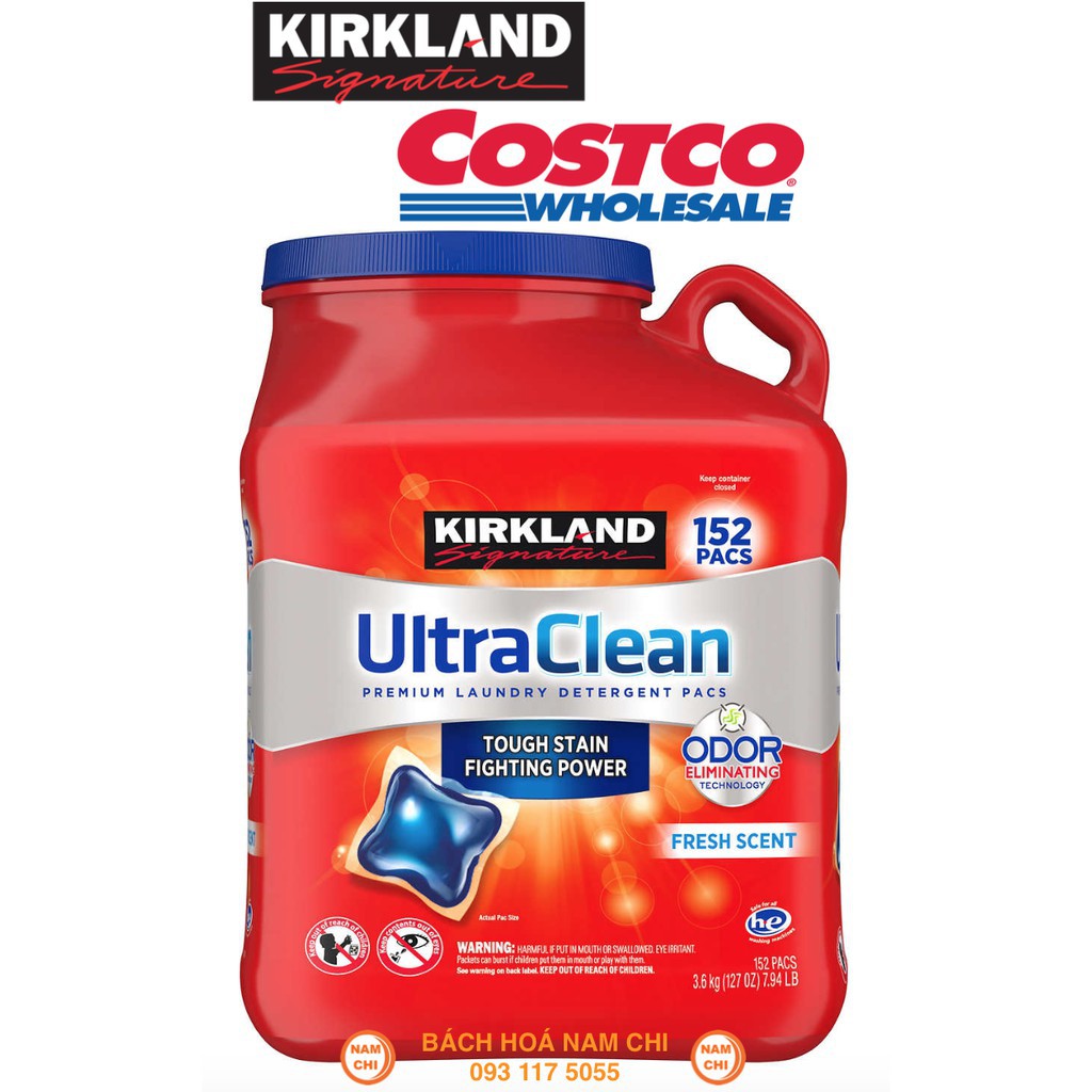 Viên Giặt Quần Áo Kirkland Ultra Clean 152 Viên Hương Thơm Tươi Mát (Chuẩn Costco USA)