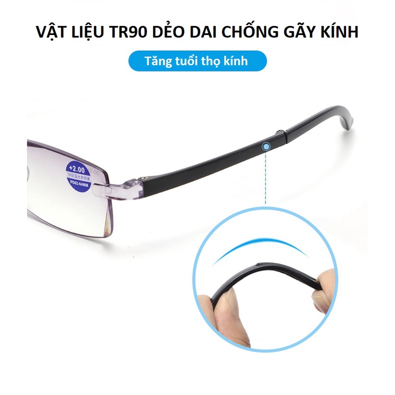 Kính lão đọc sách không viền gập gọn tiện lợi , giảm mỏi mắt, chống chói,chống ánh sáng xanh có hại từ điện thoại,laptop