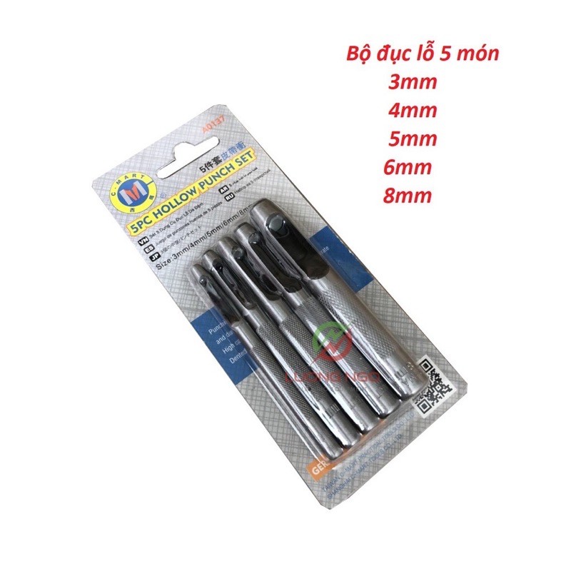 Bộ đục lỗ chuyên dụng C-MART A0137 5 cây đục lỗ tròn trên da, đột lỗ thắt lưng, vải, ron cao su đột lỗ gioăng cao su