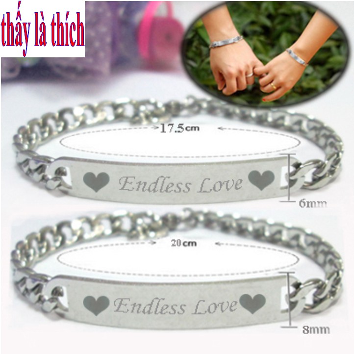 Lắc tay cặp đôi inox Thấy là thích màu bạc khắc chữ Y Endless Love Y - Giá bán như trên là 1 cặp = 2 sợi như hình