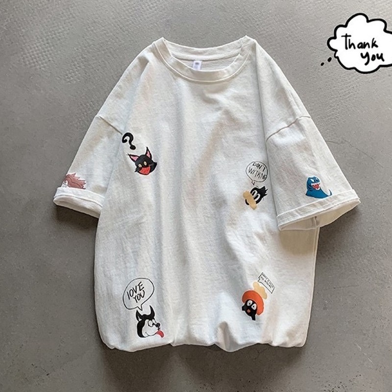 Áo phông nam nữ unisex tay lỡ thun form rộng CHIBI HH teen cổ tròn oversize cotton giá rẻ màu đen trắng tee pull | BigBuy360 - bigbuy360.vn
