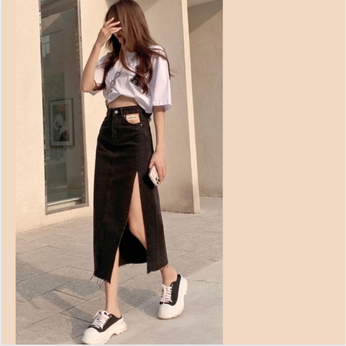 Chân Váy Denim Lưng Cao Xẻ Tà Quyến Rũ Cho Nữ | BigBuy360 - bigbuy360.vn