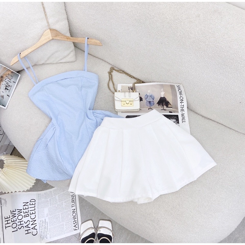 SET 2S XANH PELUM KHOÉT NGỰC CHÂN VÁY TRẮNG