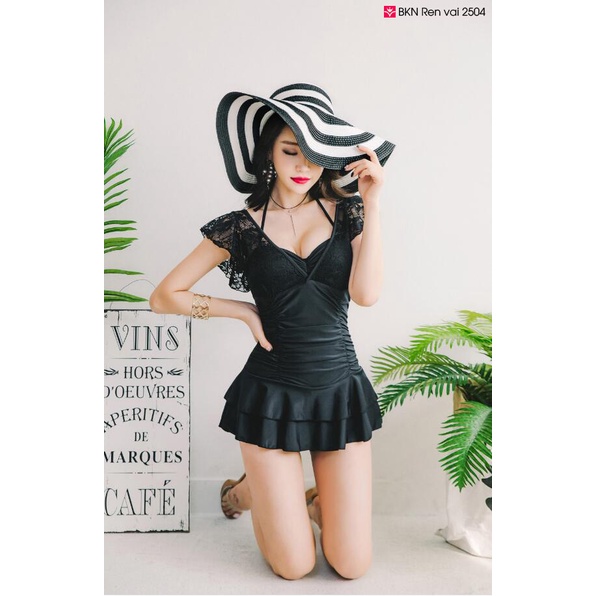 Bikini Ren vai kín đáo 2504 - Luliqueen - Đồ bơi đen váy đùi đi biển quyến rũ, sexy