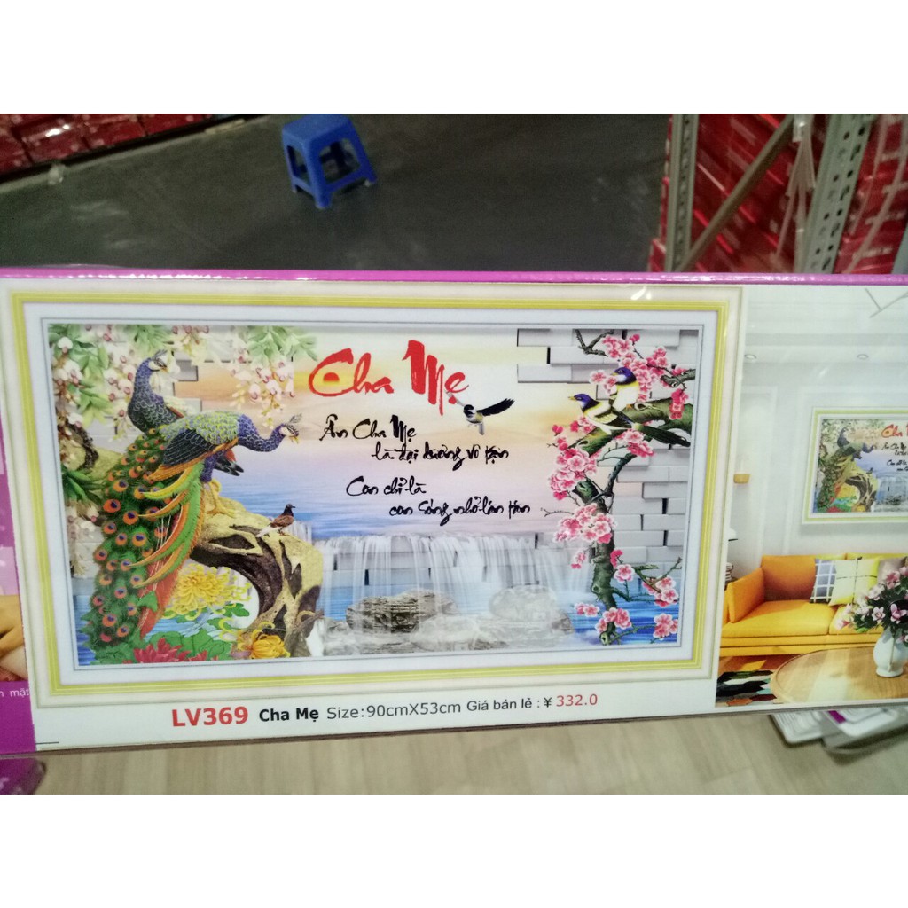 tranh đính đá thư pháp cha mẹ kt 90x53cm