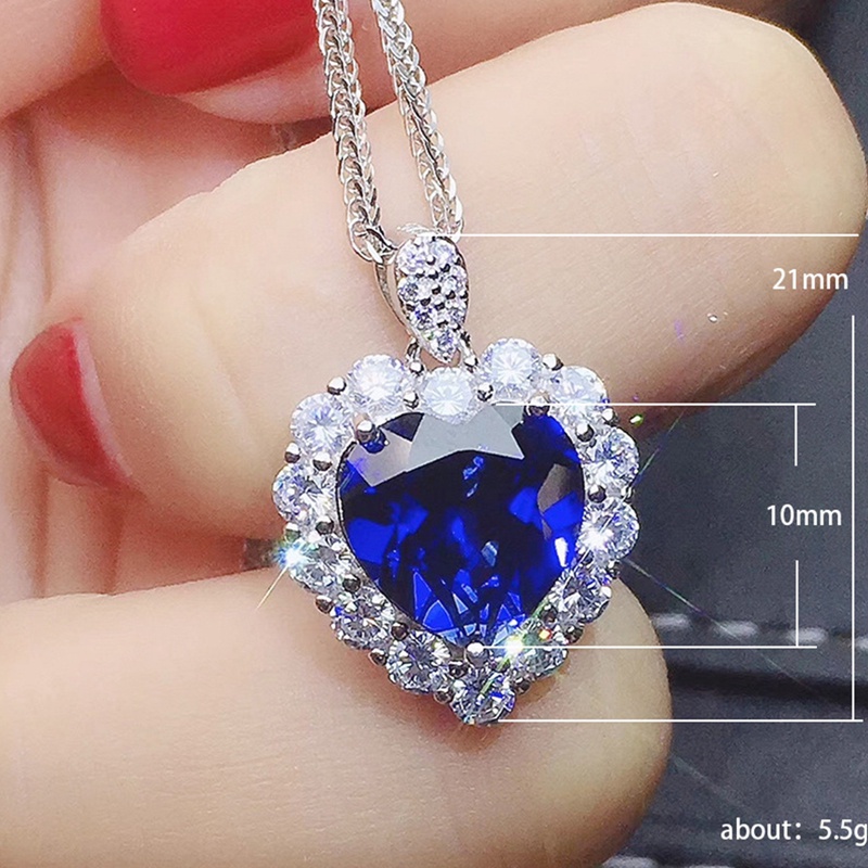 Vòng cổ Bạc 925 Mặt Hình Trái Tim Đính Đá Sapphire Thời Trang Sang Trọng Cho Nữ