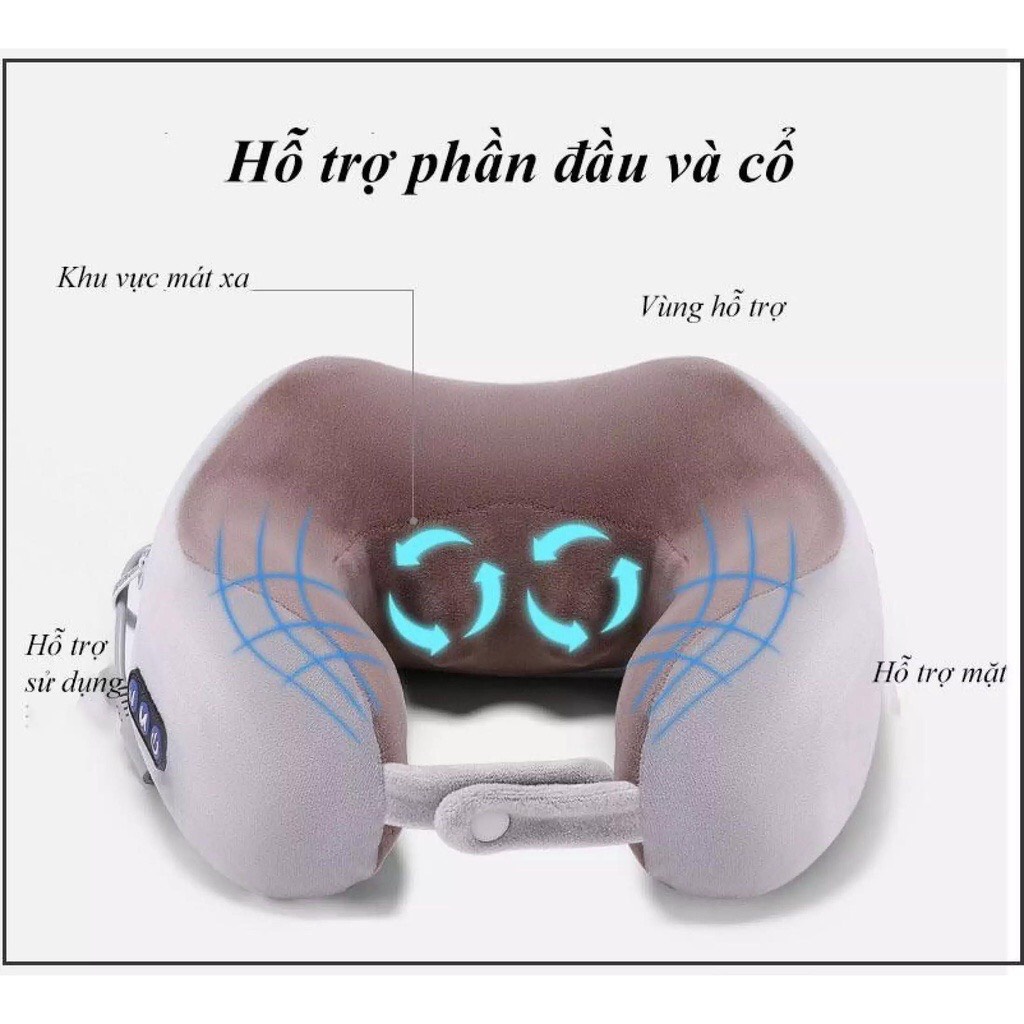 Máy massage cổ vai gáy chữ U ,máy mát xa cổ vai gáy kiêm gối ngủ tiện lợi, gối massa cao cấp - bảo hành 12 tháng