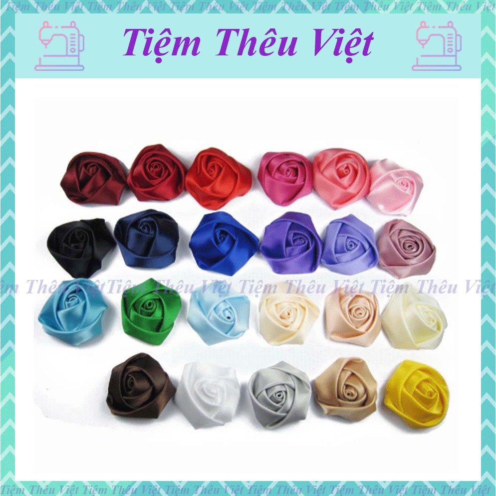 10 Nụ Hoa Hồng Satin Tiệm Thêu Việt Phụ Kiện Handmade