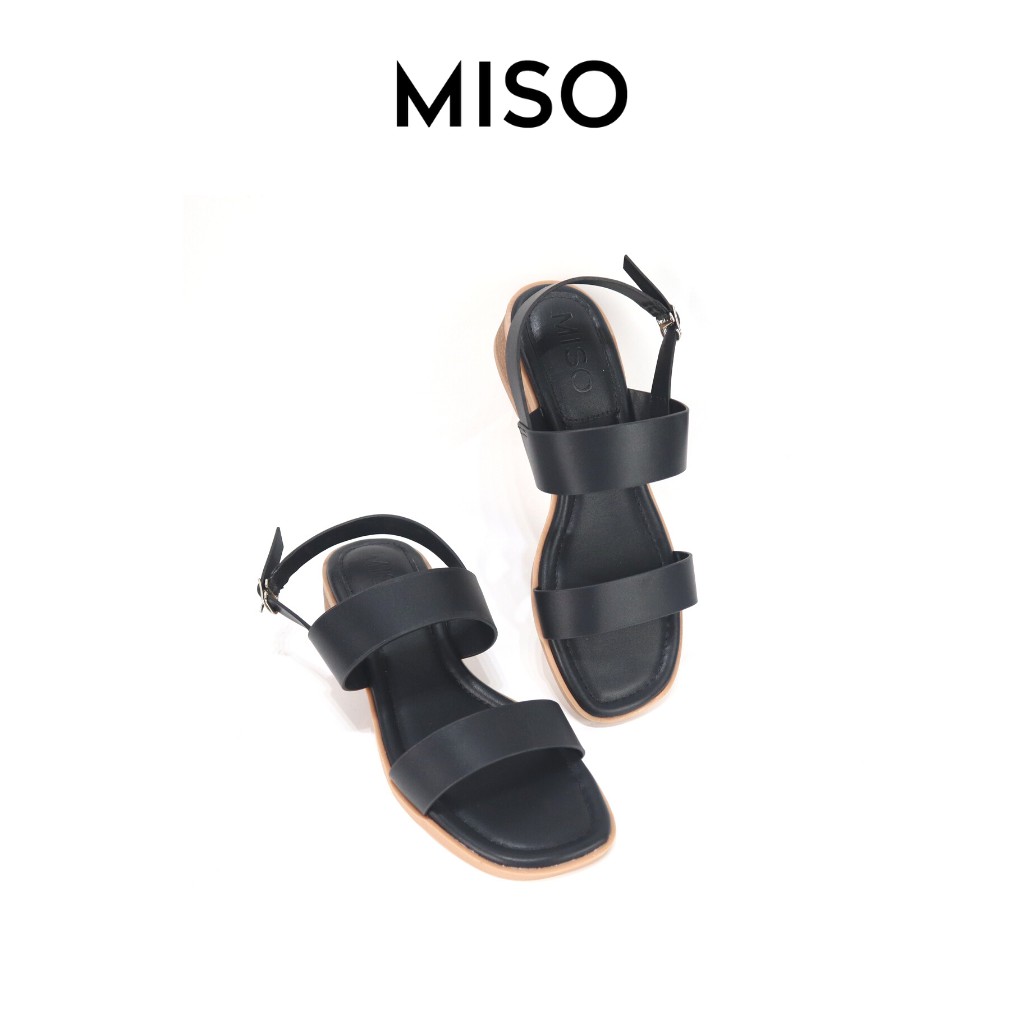 Giày sandal nữ quai ngang basic mũi vuông thời trang phối đế giả gỗ độc đáo 3cm MISO M039